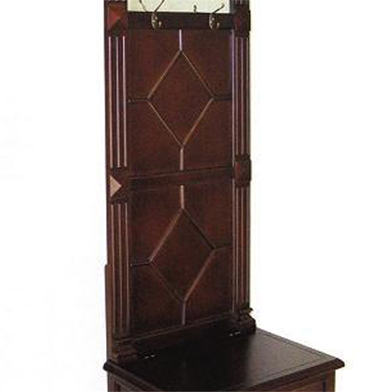 Benjara Molded Wooden Frame Hall Tree with Lift Top Box and Mirror Insert- Brown