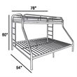 Benjara Tritan Twin/Full Bunk Bed- Silver