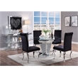 Benjara Faux Crystals & Mirror Inlaid Dining Table w/ Pedestal Base-Silver/Clear