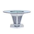 Benjara Faux Crystals & Mirror Inlaid Dining Table w/ Pedestal Base-Silver/Clear