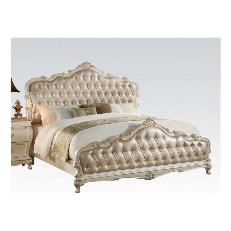 Benjara Classy Traditional Style Queen Bed- Gold And White