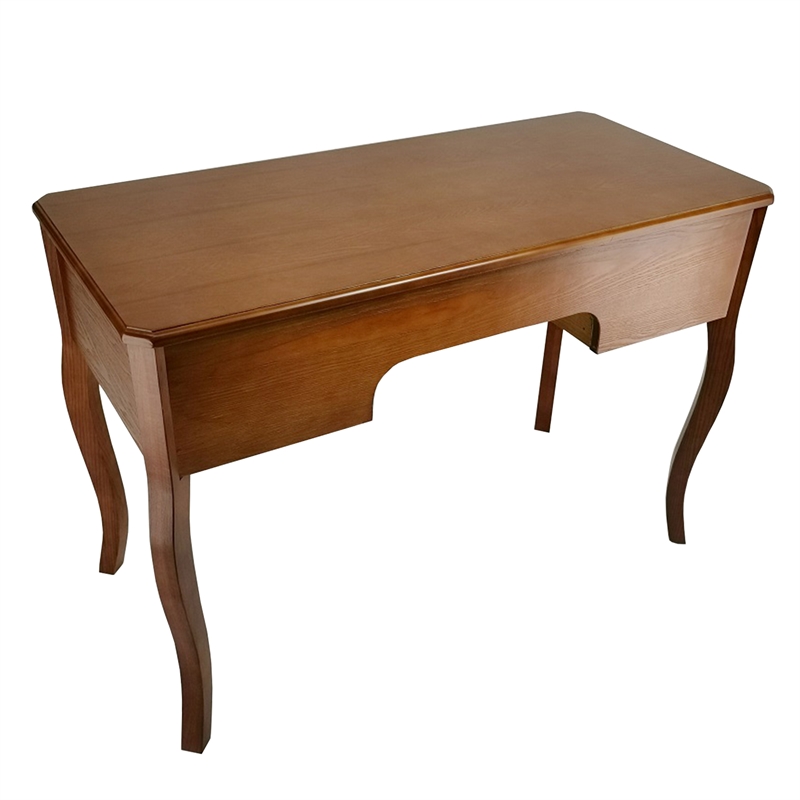 Benjara Wooden Writing Desk with Cabriole Legs and 5 Drawers- Brown