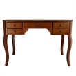 Benjara Wooden Writing Desk with Cabriole Legs and 5 Drawers- Brown