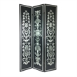 Benjara Wooden Double Sided 3 Panel Room Divider with Motifs- Multicolor