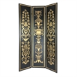 Benjara Wooden Double Sided 3 Panel Room Divider with Motifs- Multicolor