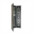 Benjara Wooden Double Sided 3 Panel Room Divider with Motifs- Multicolor