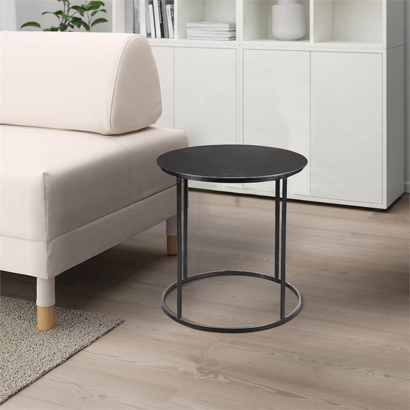 Benjara Round Metal Frame Side Table with Tubular Legs- Black