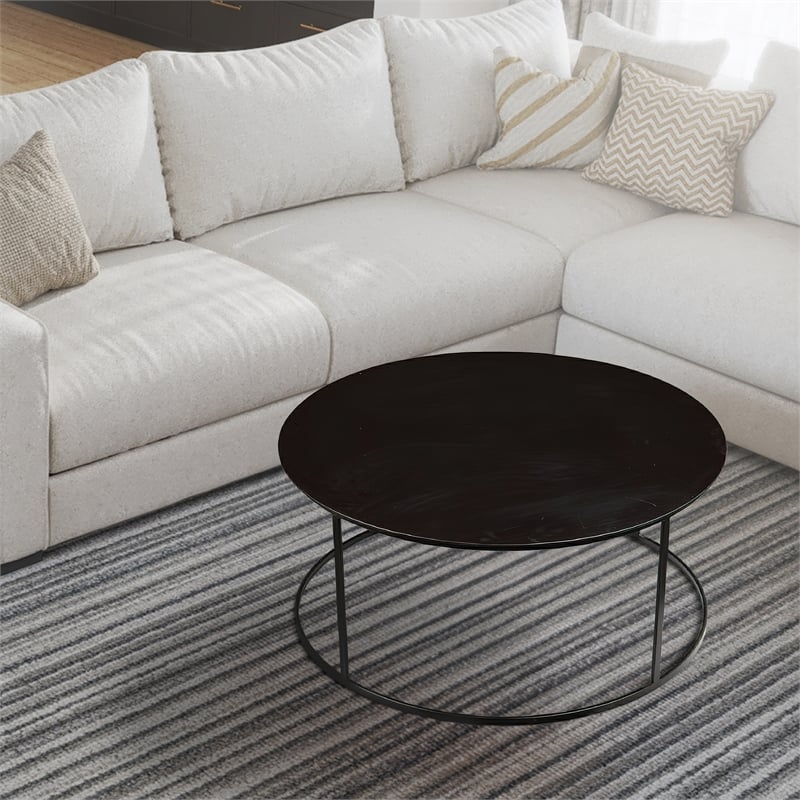 Benjara Round Metal Frame Side Table with Tubular Legs- Dark Brown