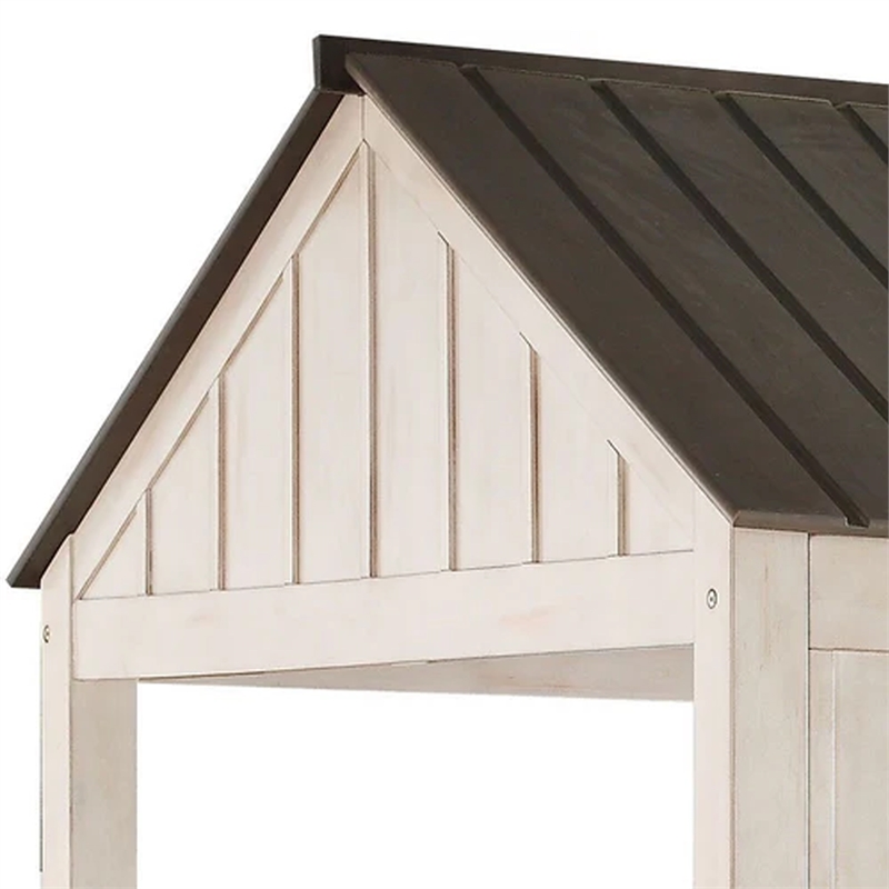 Benjara Wooden Cottage Full Bed- Weathered White & Washed Gray