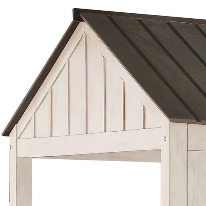 Benjara Wooden Cottage Full Bed- Weathered White & Washed Gray