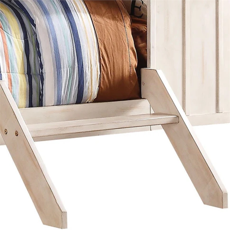 Benjara Wooden Cottage Full Bed- Weathered White & Washed Gray