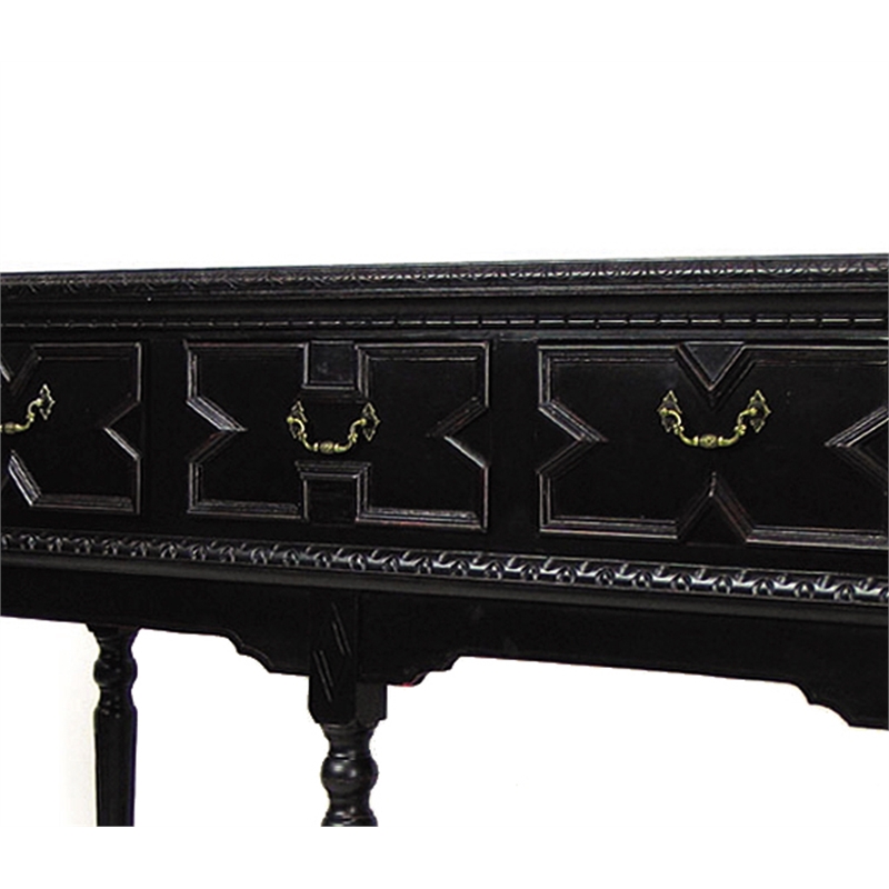 Benjara 3 Drawer Console Table with X Shaped Design and Bun Feet- Black