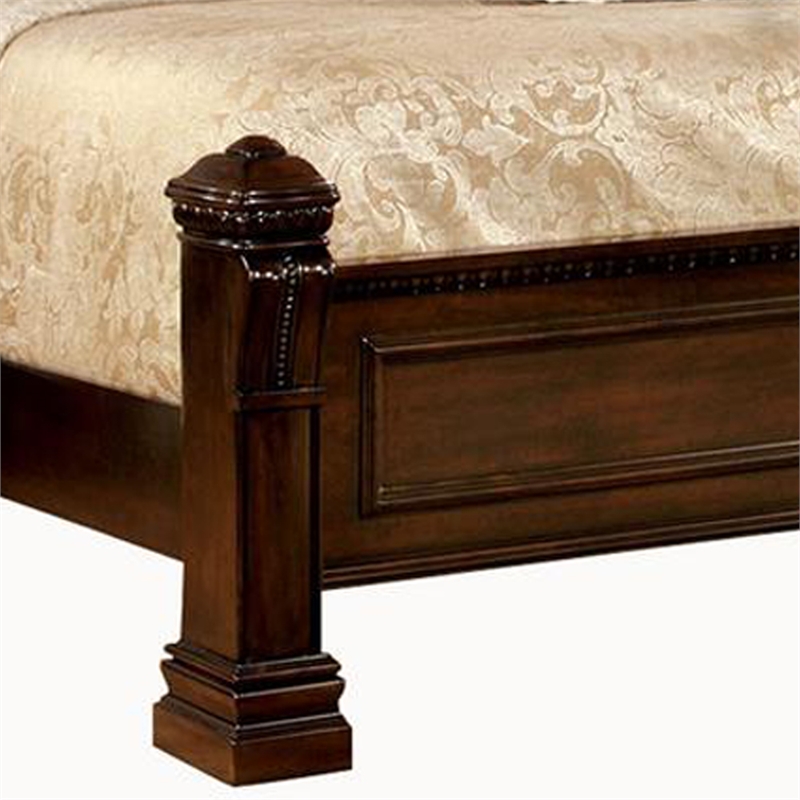 Benjara Eastern King Bed with Paneled Details and Camelback Headboard- Brown
