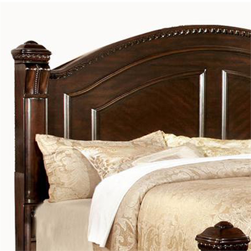 Benjara Eastern King Bed with Paneled Details and Camelback Headboard- Brown