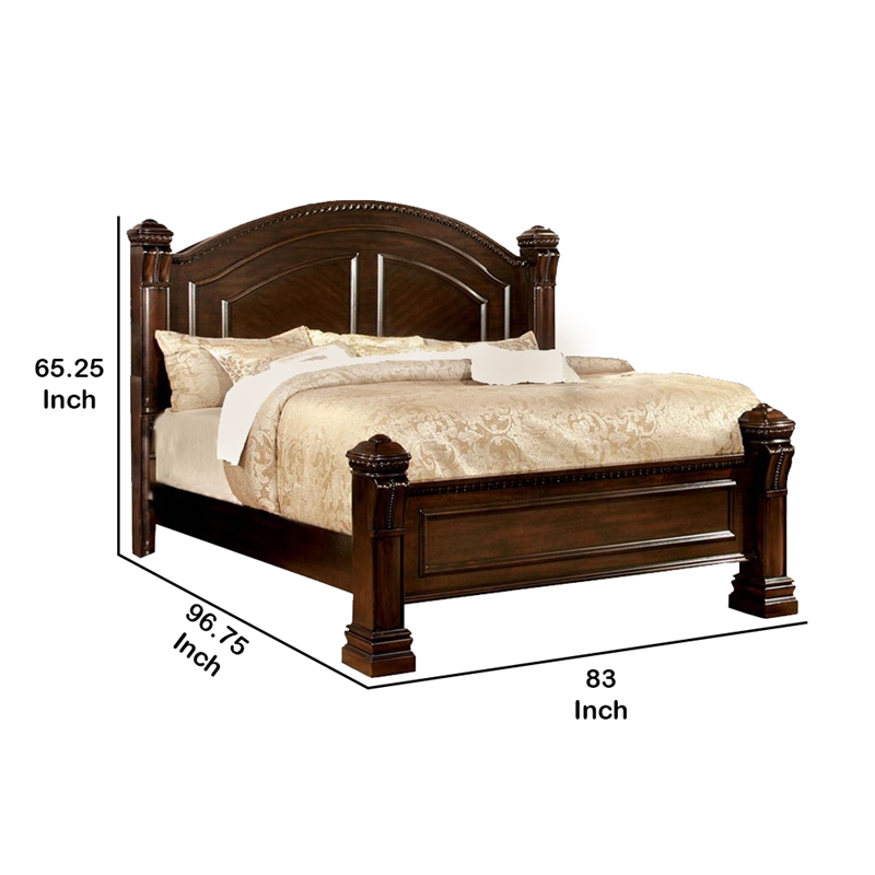 Benjara Eastern King Bed with Paneled Details and Camelback Headboard- Brown