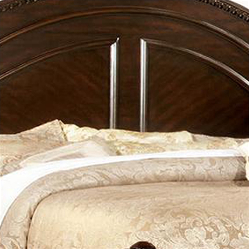 Benjara Eastern King Bed with Paneled Details and Camelback Headboard- Brown
