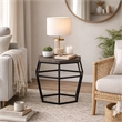 Benjara Hexagonal Concrete End Table with Metal Base- Gray and Black