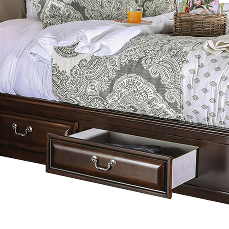 Benjara Eastern King Size Bed with 6 Drawers- Brown