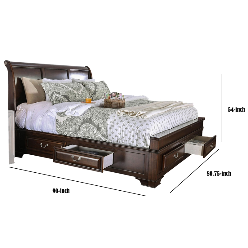 Benjara Eastern King Size Bed with 6 Drawers- Brown