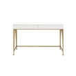 Benjara Rectangular Wooden Frame Desk with 2 Drawers & Metal Legs- White & Gold