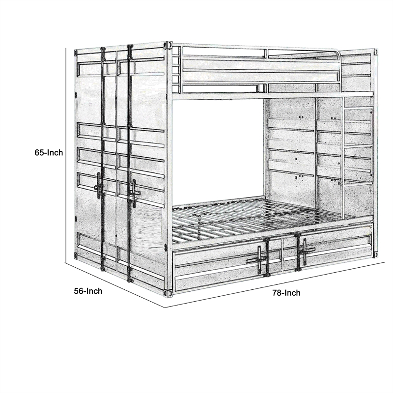 Benjara Industrial Style Full Size Bunk Bed with Recessed Panel Design- White
