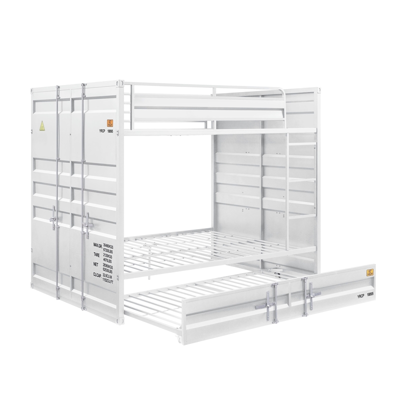 Benjara Industrial Style Full Size Bunk Bed with Recessed Panel Design- White
