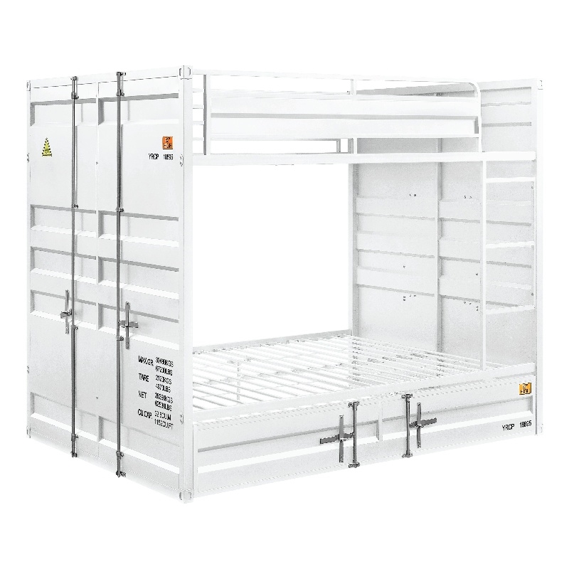 Benjara Industrial Style Full Size Bunk Bed with Recessed Panel Design- White
