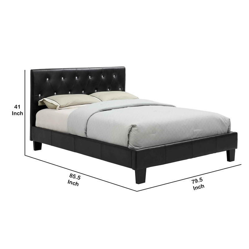 Benjara Low Profile Eastern King Size Bed with Button Tufted Headboard- Black