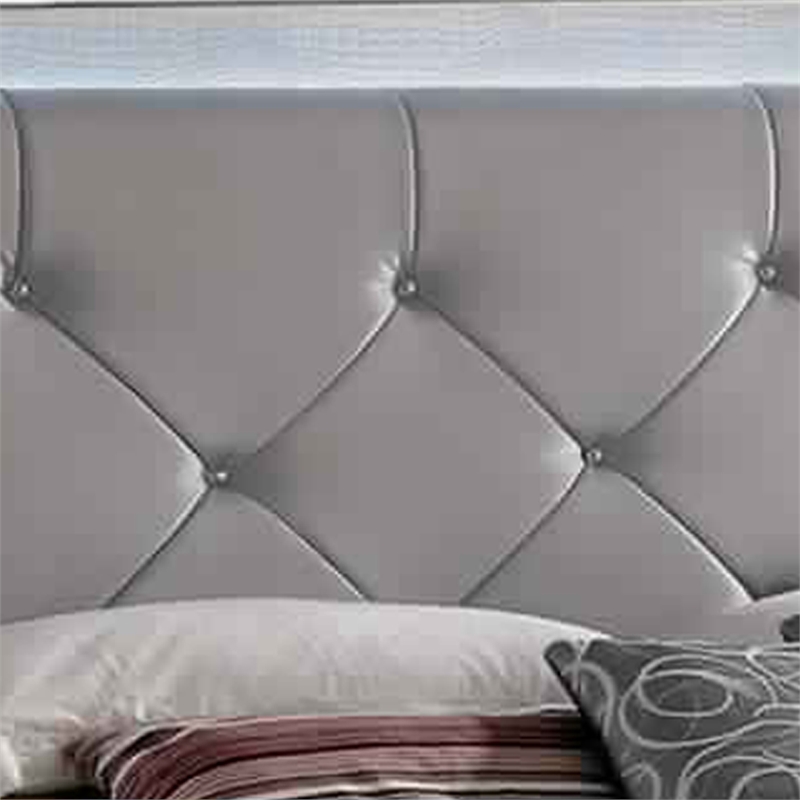 Benjara Textured Queen King Size Bed with Silver Trim Accents- Beige