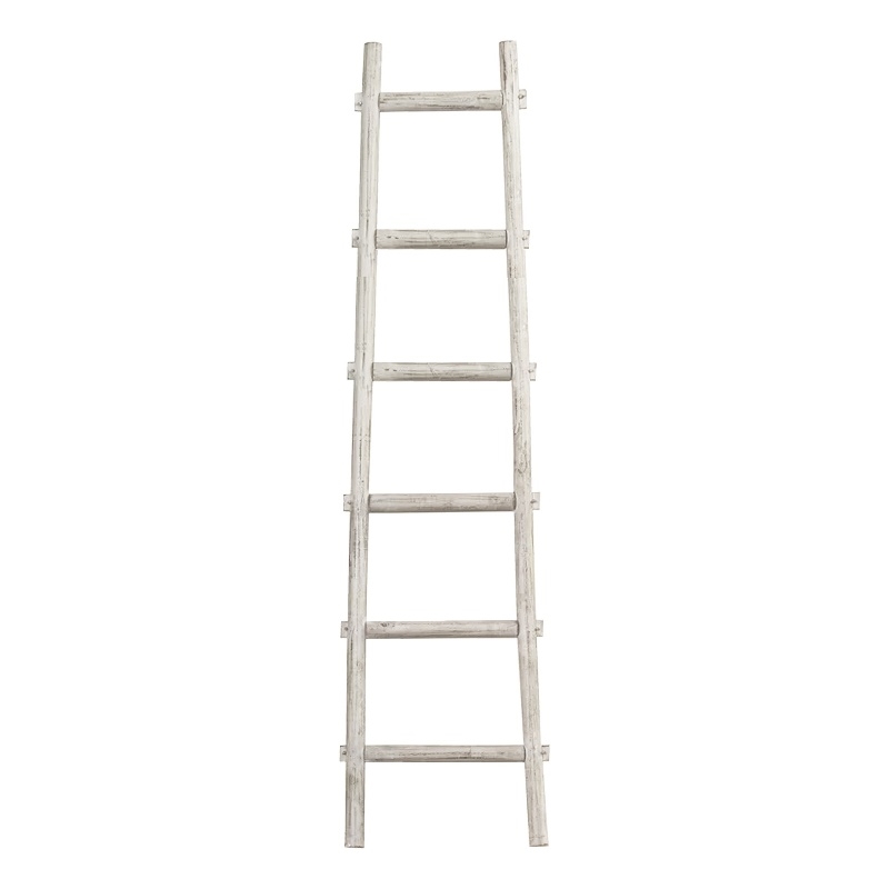 Benjara Transitional Style Wooden Decor Ladder with 6 Steps- White