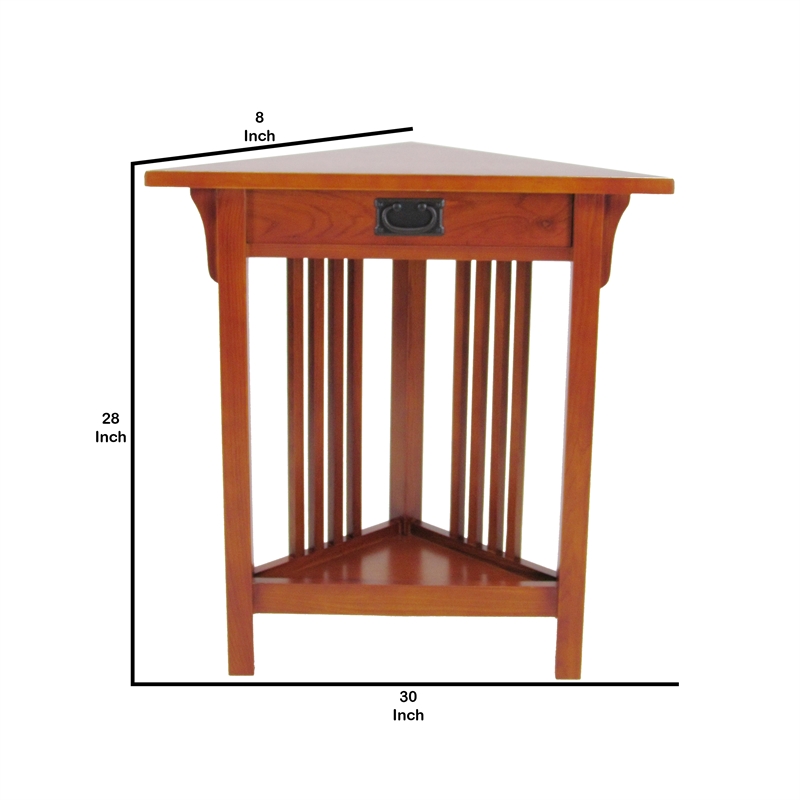 Benjara Mission Style Wooden Corner Table with 1 Drawer and Bottom Shelf- Brown