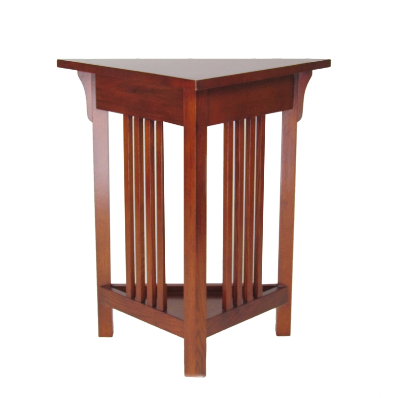 Benjara Mission Style Wooden Corner Table with 1 Drawer and Bottom Shelf- Brown