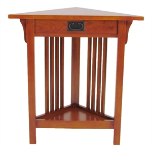 Benjara Mission Style Wooden Corner Table with 1 Drawer and Bottom Shelf- Brown