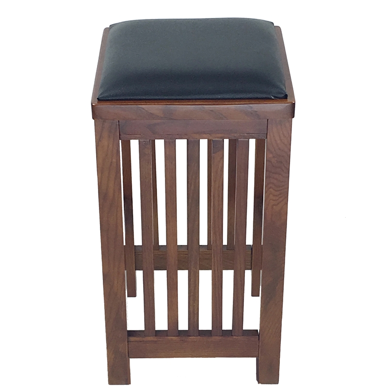 Benjara Faux Leather Upholstered Wooden Backless Barstool- Dark Brown