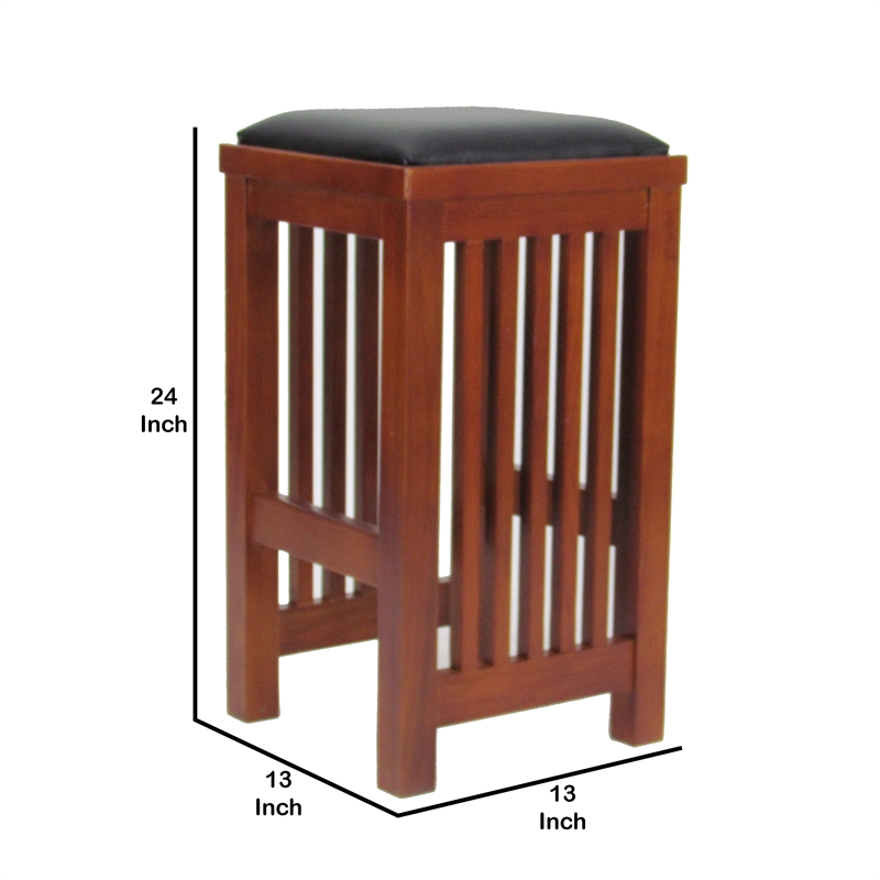 Benjara Faux Leather Upholstered Wooden Backless Barstool- Dark Brown