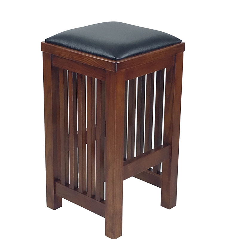 Benjara Faux Leather Upholstered Wooden Backless Barstool- Dark Brown