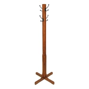 Benjara Wooden Coat Stand with X Frame Base and Metal Hooks- Oak Brown
