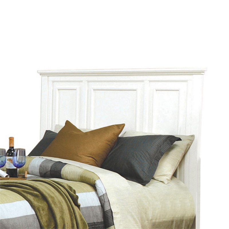 Benjara Panel Design High Headboard Queen Size Bed with Molded Details- White
