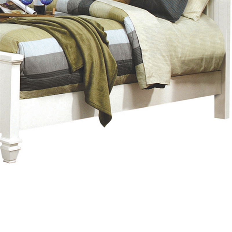 Benjara Panel Design High Headboard Queen Size Bed with Molded Details- White