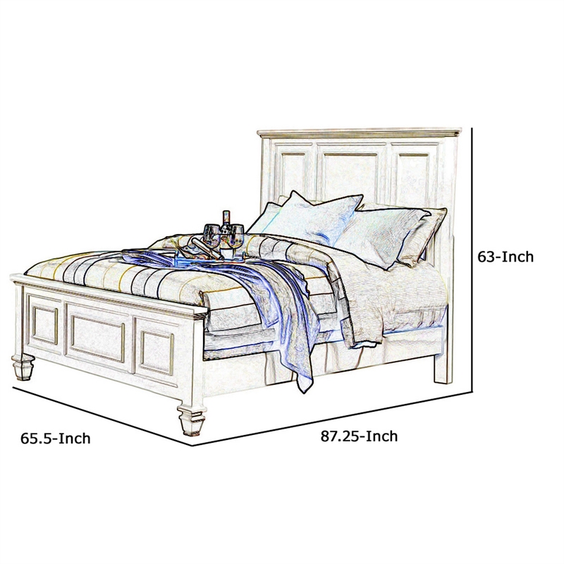 Benjara Panel Design High Headboard Queen Size Bed with Molded Details- White