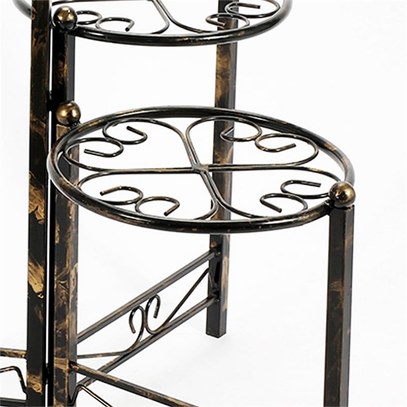 Benjara 3 Tier Heart Clover Design Round Top Metal Plant Stand- Black
