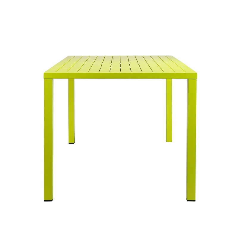 Benjara Slatted Top Metal Dining Table with Straight Legs- Light Green