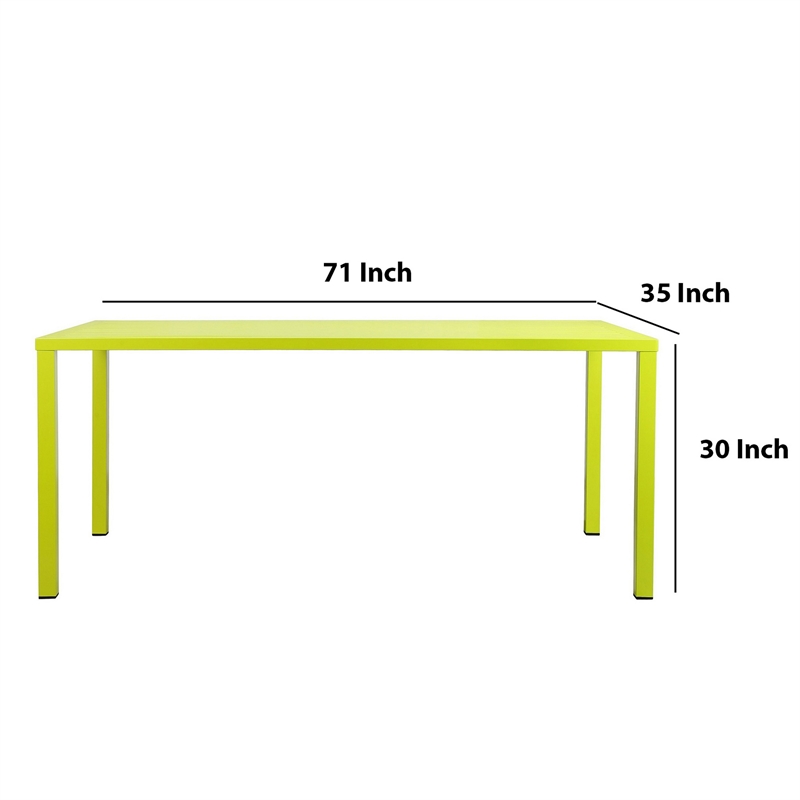 Benjara Slatted Top Metal Dining Table with Straight Legs- Light Green