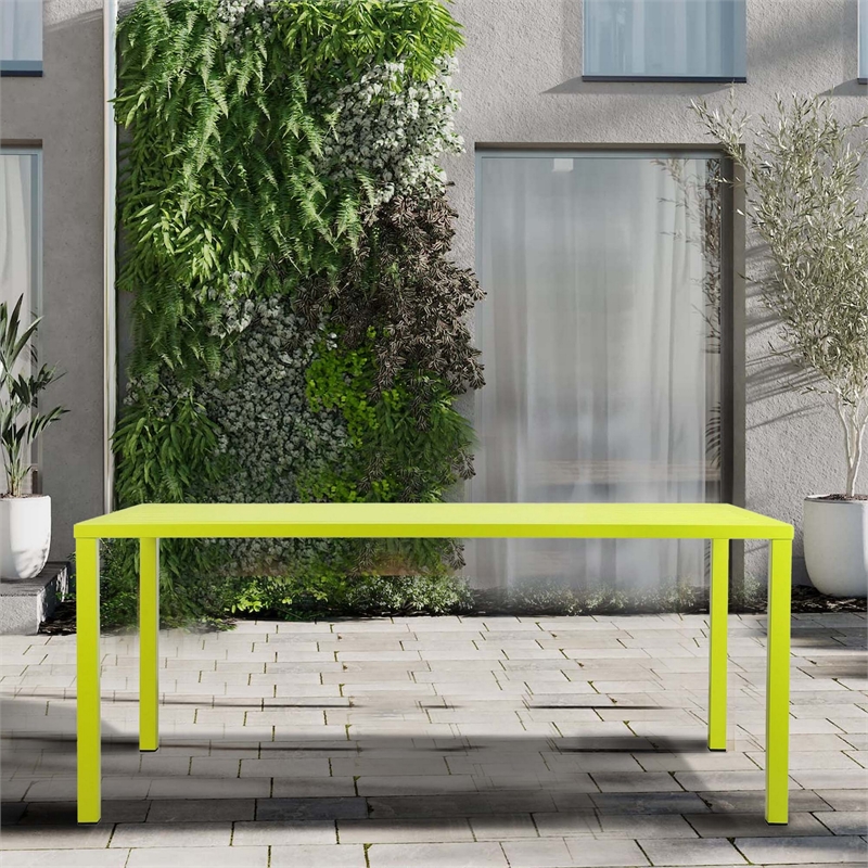 Benjara Slatted Top Metal Dining Table with Straight Legs- Light Green