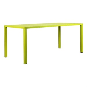 Benjara Slatted Top Metal Dining Table with Straight Legs- Light Green