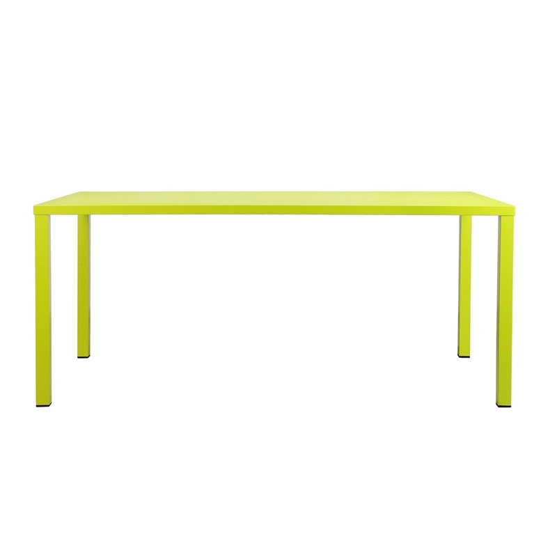 Benjara Slatted Top Metal Dining Table with Straight Legs- Light Green