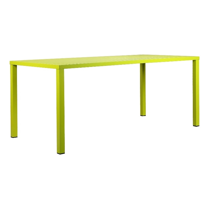 Benjara Slatted Top Metal Dining Table with Straight Legs- Light Green