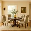 Benjara Traditional Round Dining Table with Carved Pedestal Base- Cherry Brown