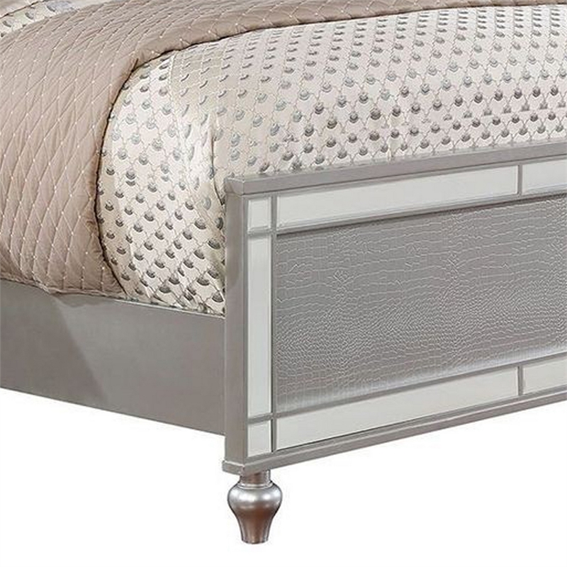 Benjara Contemporary Wooden Queen Size Bed with Ornate Bun Feet- Silver