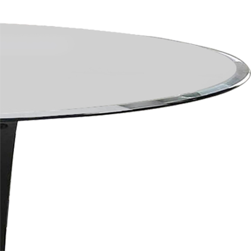 Benjara Round Glass Top Dining Table with Criss Cross Tripod Base- Black